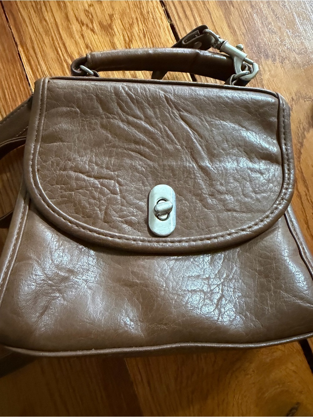 Maggie Lawrence Vintage Compact Brown Leather Top-Handle Satchel with Turn-Lock